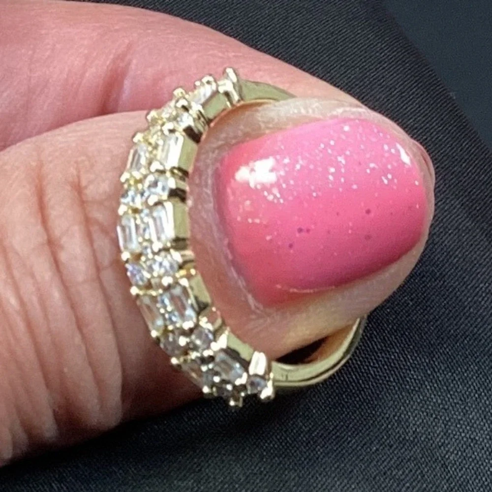 Eternity Band Ring Baguette Round Cut Gold Tone Statement Ring - Picture 6 of 8